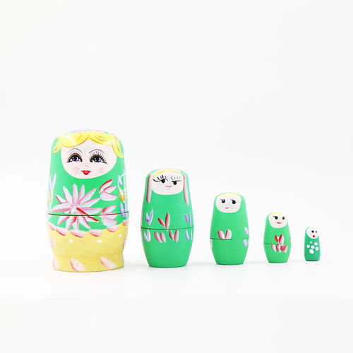 旅游工艺品 木制儿童玩具新款 俄罗斯金粉套娃 5层 景区热卖礼品